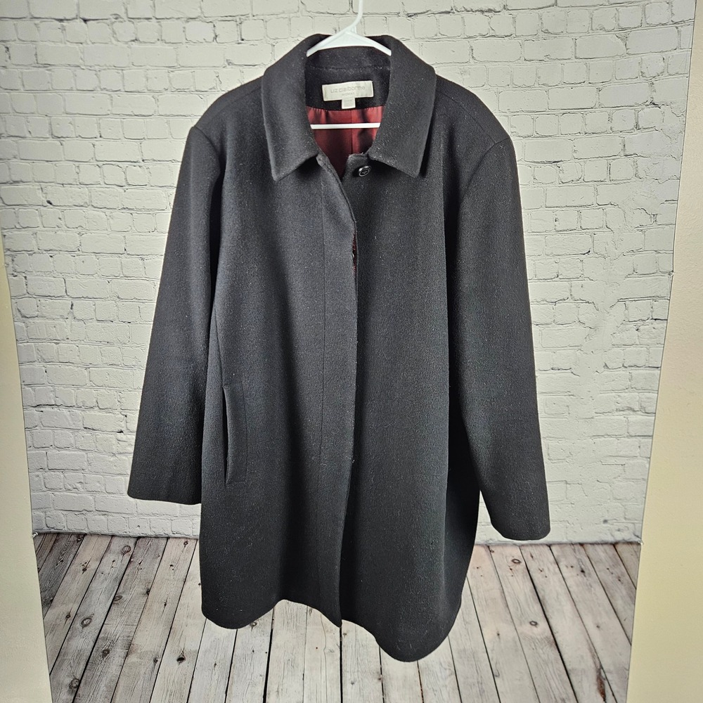 Liz Claiborne Woman Black 100% Lambswool Car Coat Plus Size 24W Mid Length